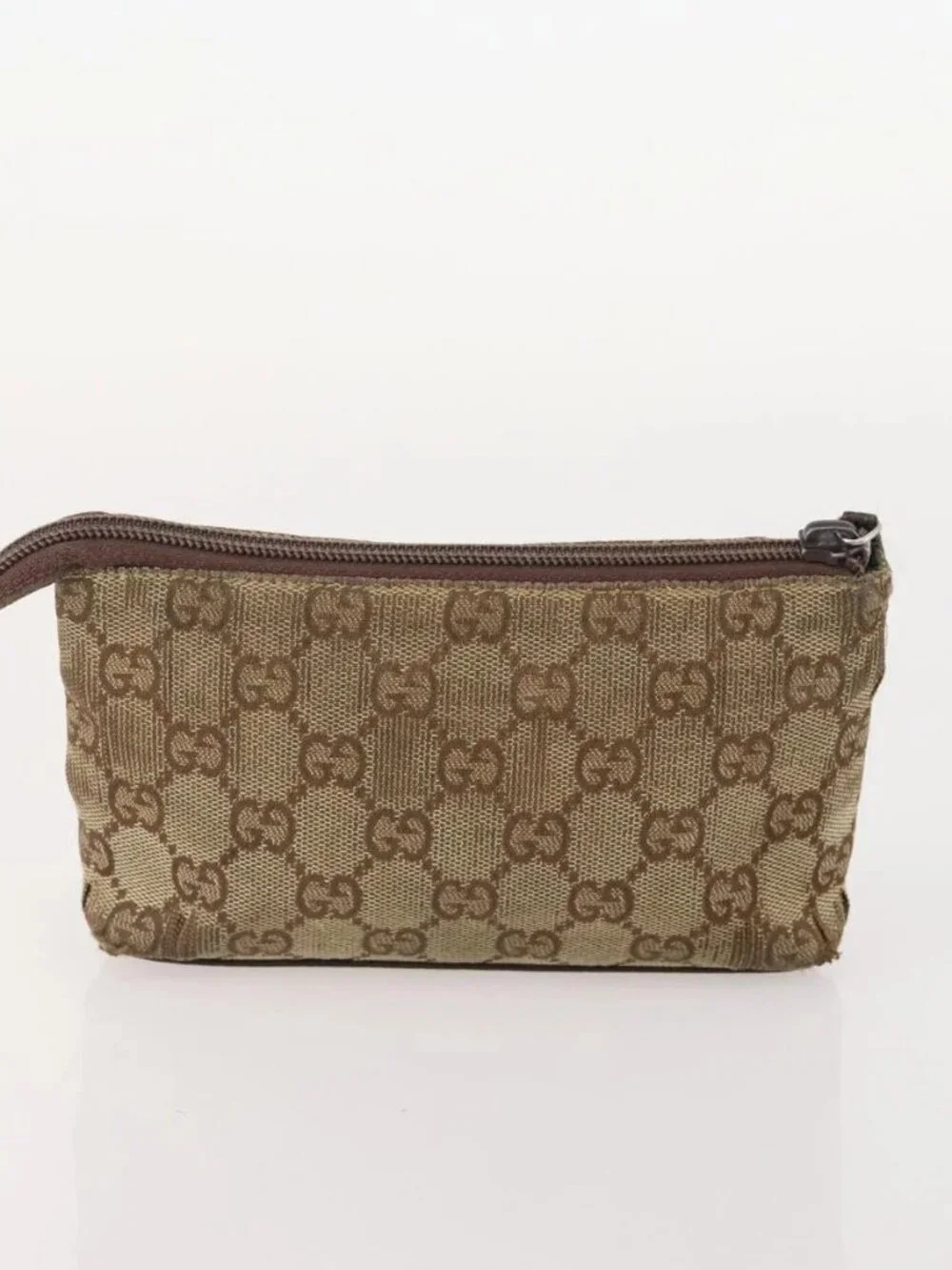GUCCI GG Canvas Pouch Leather 5 Set Black Beige Auth 174994